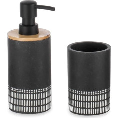 Space Home - Bathroom Set - Soap Dispenser - Bathroom Accessories - Soap Dispenser + Toothbrush Holder - Bathroom Set Gift - Ceramic - Black - Set of 2