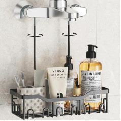 YUNISS Hanging Shower Shelf, Shower Shelf for Hanging Shower Doors and Shower Fittings, Shower Basket No Drilling with Hooks for Shower, Shampoo Holder Shelf for Bathroom (Black)