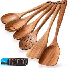 Royal Kitchen Utensils Set Wooden Cooking Utensil Set Non-Stick Pan Kitchen Tool Wooden Cooking Spoons and Spatulas Wooden Spoons for Cooking (6 Pieces Set)
