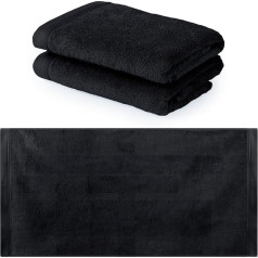 ELLAGOLD Face Towel Set of 2, 100% Cotton, Hand Towels 50 x 100 cm, Premium Terry Towels, Thick Towels, Absorbent with Hanger, Soft (Black)