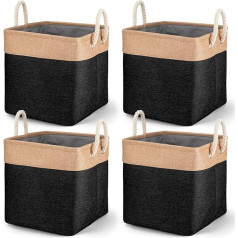 4 Pieces Large Storage Baskets, Foldable Fabric Storage Boxes Organizer with Handles for Clothes, Toys, Cubes, Storage Baskets for Cupboards, Shelves, Closet (12 Inch Black)