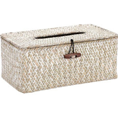 SUMTree Rattan Tissue Box Rectangle Paper Box Organizer for Office Bathroom Living Room Bedroom Garden (White)