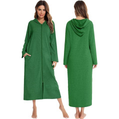 Veseacky Women Hooded Bathrobe Zipper Long Sleeve House Coat Full Length Nightgown with Pockets S-XXL