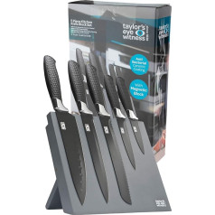 Taylors Eye Witness 5 Pcs Magnetic Kitchen Knife Block Antibacterial Hard Ceramic Coated Soft Grip Non-Slip Texture with Foldable Flat Block with Magnetic Surface