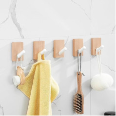 SARIHOSY Wooden and White Coat Hooks Wall Mounted Wooden Shelves with Hooks, Wooden Wardrobe Knobs, White Clothes Pegs for Wall, Oak Coat Hooks Wall Mounted