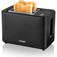 Cloer 3930 Digital Toaster for 2 Slices, Touch Function, 750-900 W, Remaining Time Display, Defrost Function, Reheat Function, Bun Attachment, 7 Browning Levels, Crumb Drawer, Black