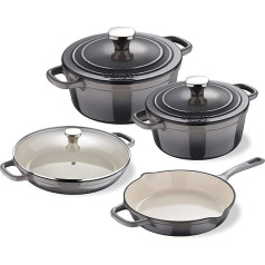 MasterPro Unique 7-Piece Pot Set with 3 Pans of 19, 27 and 30.5 cm Diameter and 1 Pan of 24.5 cm Diameter with Lids, Ergonomic Handle, Suitable for All Hob Types