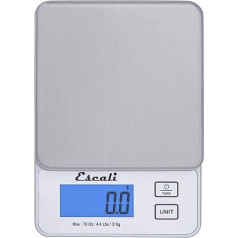 Escali Vera PR2000S Compact High Precision Kitchen Baking Spice Scale Measure Liquid and Dry Ingredients LCD Digital Display 2kg Capacity Silver