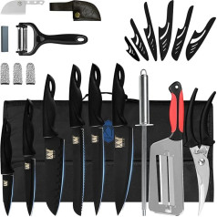 XYJ Professional Knife Sets for Master Chefs, Cutting Chef's Knife with Roll Bag, Cover, Scissors, Honing Steel, Culinary Chef's Knife, Paring, Santoku, Bread, Slice Knife, Stainless Steel