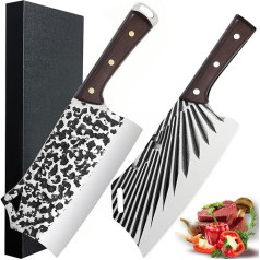 BFYLIN Chopping Knife, Handmade Forged Kitchen Knife, Sharp Professional Utility Knife for Processing Vegetables and Meat, Chinese Chef's Knife Wooden Handle (Set of 2)