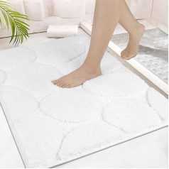 SHACOS Bath Mat Non-Slip White Bathroom Rug Washable Water Absorbent Bath Mat Soft Fluffy Shower Mat Bath Mat for Shower, Bathtub, Toilet - 50 x 80 cm