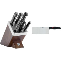 ZWILLING Self Sharpening Knife Block, 7 Pieces, Wooden Block, Gourmet & Twin Pollux Chinese Chef's Knife, Blade Length: Large Blade, Black, Silver, 185mm