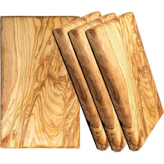 Küchenmaster Set of 4 Breakfast Boards Made of Olive Wood, Square 25 x 15 cm, Approx. 2 cm Thick, Breakfast Board, Bread Board, Wooden Board, Cheese Board, Wood, Multifunctional Board, Hygienic, Antibacterial