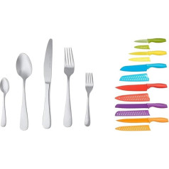 Amazon Basics - Stainless Steel Rounded Edge Cutlery Set 20 Piece Set for 4 People & Knife Set Colorful 12 Pieces