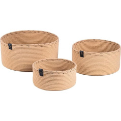 Darido Set of 3 Baskets Round Baskets Cotton - 29 x 29 x 13 cm - Handmade Honey Beige Decoration Basket and Tray - For Storage in the Bathroom - Perfect Storage of Toys