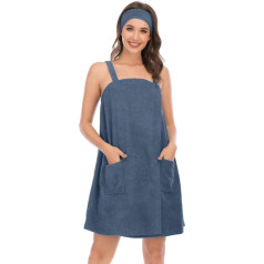 Jamron Women's Adjustable Towel Wrap Bathrobe with Headband for Sports, Shower, Spa & Beach Cover Ups Blue/Grey M