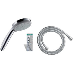 hansgrohe Croma 100 Shower Head (Rain Shower, 4 Jet Types), Chrome & Comfortflex Shower Hose 2.00 m, Chrome