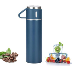 Thermos Flask 500 ml with Cup, Thermos Flask with Lid, Leak-Proof, Insulated Flask, BPA-Free Stainless Steel Thermos Flask, Coffee, Tea - Perfect for Outdoor, Work, Children, School, Baby (Blue)