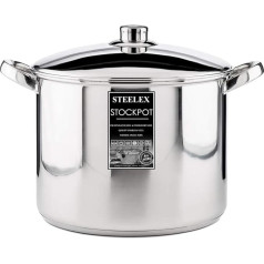 Stainless Steel Soup Pot with Lid, Large Deep Casserole, Cooking Pot, Stockpot with Highly Polished Surface 28 cm - 12.5 Litres