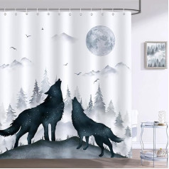 Bonhause Shower Curtain Wolf Forest Animal Moon Night Shower Curtains 180 x 180 cm Anti-Mould Waterproof Polyester Fabric Washable Bathroom Curtain for Bathroom with 12 Hooks