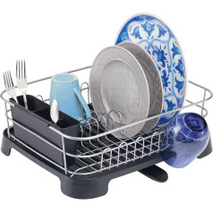 mDesign Metal and Plastic Dish Drainer - Dish Drainer with Swivel Spout - Dish Drainer for Air Drying on Worktop