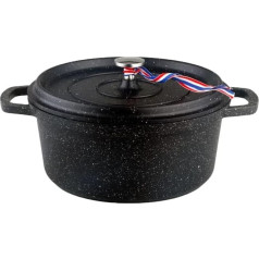 Kamberg – 0008195 – Casserole Dish 24 cm Diameter Round Black – Cast Aluminium – Stone Effect Coating – Suitable for All Hobs Including Induction – PFOA-Free