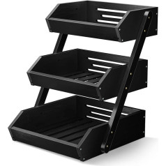 G.a HOMEFAVOR Bamboo Fruit Basket 3 Tier Removable Fruit Stand Storage Holder for Vegetables Snacks Bread Kitchen Black