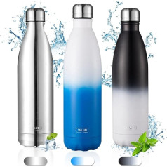 WUJO Stainless Steel Drinking Bottle, Thermos Flask, 750 ml/500 ml, BPA-Free Premium Vacuum Water Bottle, 25 Hours Cold and 13 Hours Hot, Thermos Flask Stainless Steel for Work, Travel, Sports,