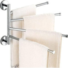 Swivel Towel Rail, Stainless Steel 4 Arm Towel Rail for Bathroom, Wall Mounted, 180° Rotating Towel Rail, Space Saving for Bathroom and Kitchen