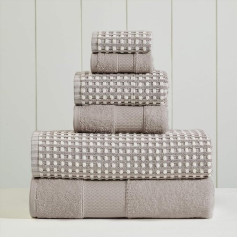 Amrapur Overseas 6-Piece Yarn Dyed Cobblestone Jacquard Towel Set, Flax