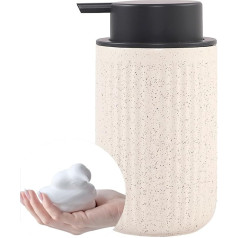 BSDISP Foaming Soap Dispenser - Ceramic Foam Handbowl Liquid Soap Dispenser for Bathroom, 12 Oz, Refillable Lotion Soap Dispenser with Grey Pump, Modern Bathroom Decor, Beige