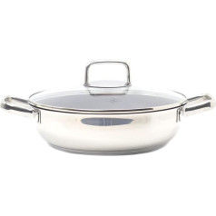 Küchenprofi Pisa Serving Pan, 3 Litres, Diameter 28 cm, Pan with Two Side Handles, Stainless Steel Pan, For All Hobs Including Induction, Oven-Safe up to 220 °C, Glass Lid up to 180 °C