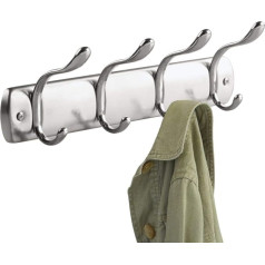 InterDesign Bruschia Wall Mount 4 Hook Rack, Brushed Nickel/ Chrome