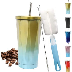 Grando Stainless Steel Travel Mug 500ml with Straw and Leakproof Lid Reusable Bottle Coffee Cup Bubba Tumbler for Ice Cold or Hot Drinking, Yellow and Blue