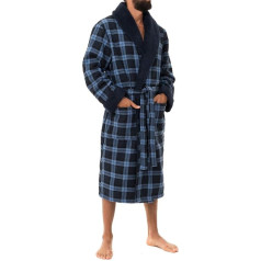 John Christian Mens Blue Red White Check Fleece Cotton Dressing Gown Super Soft Dressing Gown