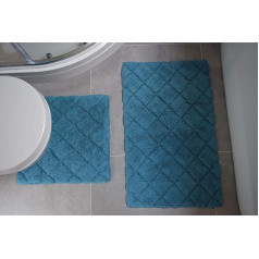 Rapport Kyra Bath and Pedestal Mat Set, Lagoon Bath Mat (76 x 46 cm), Pedestal Mat (46 x 45 cm)