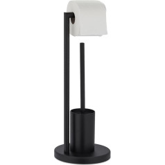 Relaxdays Standing Toilet Roll Holder Toilet Brush with Brush Holder H x D 53 x 20.5 cm Black