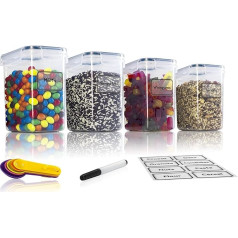 TNM Storage Jars Set (4 x 1.6 L), Kitchen Storage Box, Airtight Container Made of Plastic with Lid, Cereal Storage Container & Food Storage Containers, BPA-Free Plastic, Storage Pasta, Cereal, Rice,