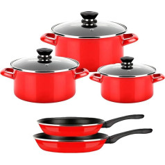 Fagor Optimax Induction Saucepan Set, 8-Piece Set, 3 Cooking Pots 18-20-24 cm, 3 Glass Lids, 2 Frying Pans 20-24 cm, Enamelled Steel, Non-Stick Coating without PFOA, Suitable for All Types of Cookers,