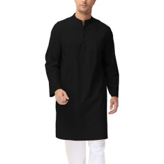 LVCBL Thobe Kaftan Men's Long-Sleeved Cotton Linen Muslim Robe Dress M-3XL