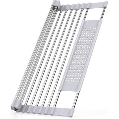 MONOJOY Dish Drainer for Kitchen Sink 44 x 32 cm Sink Mat Stainless Steel Multifunctional Foldable Dish Dryer Sink Drainer Dish Cloth Holder Sink Organiser
