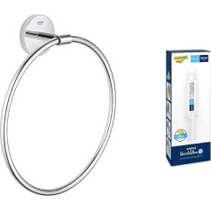 GROHE Start Cosmopolitan 41167000 Towel Ring (Material: Glass/Metal, Covered Fixing), Chrome, with Adhesive for Bathroom Accessories
