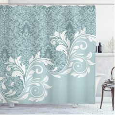 ABAKUHAUS Vintage Shower Curtain, Retro Flowers Ivy Strudle, Fabric Fabric Bathroom Decoration Set with Hooks, 175 x 180 cm, Blue Grey Baby Blue