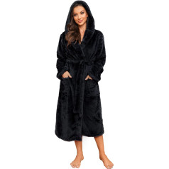 HEARTNICE Women's Hooded Fluffy Bathrobe Fleece Cuddly Bathrobe Plush Dressing Gown House Coat