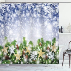 ABAKUHAUS Christmas Shower Curtain, Bokeh Snowflakes, Fabric Fabric Bathroom Decoration Set with Hooks, 175 x 200 cm, Multi-Colour