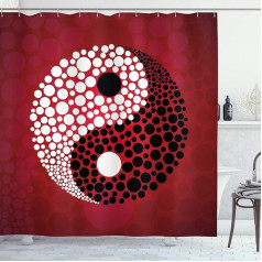 ABAKUHAUS Ying Yang Abstract Cosmos Sign Fabric Fabric Bathroom Decoration Set with Hooks 175x180cm Red