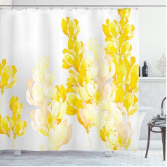 ABAKUHAUS Yellow and White Shower Curtain, Wild Flowers, Fabric Fabric Bathroom Decoration Set with Hooks, 175 x 220 cm, Yellow White