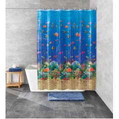 Maldives Design Waterproof PEVA Shower Curtain 180cm wide x200cm long Blue