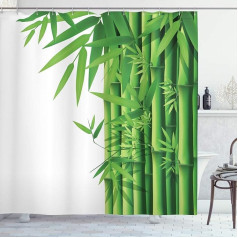 ABAKUHAUS Exotic Shower Curtain, Modern Bamboo Stems, Fabric Fabric Bathroom Decoration Set with Hooks, 175 x 220 cm, Green White