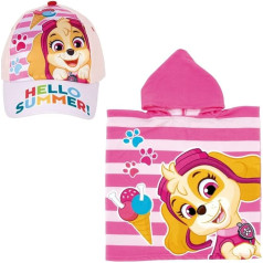 Paw Patrol Poncho Towel for Beach or Pool + Paw Patrol Cap for Girls Paw Patrol Skye Poncho Pack Adjustable Cap and Poncho Paw Patrol Skye with Hood (Pink)